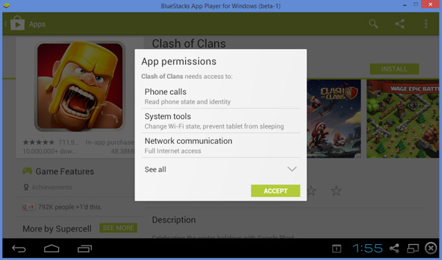 Give the clash of clans app permissions